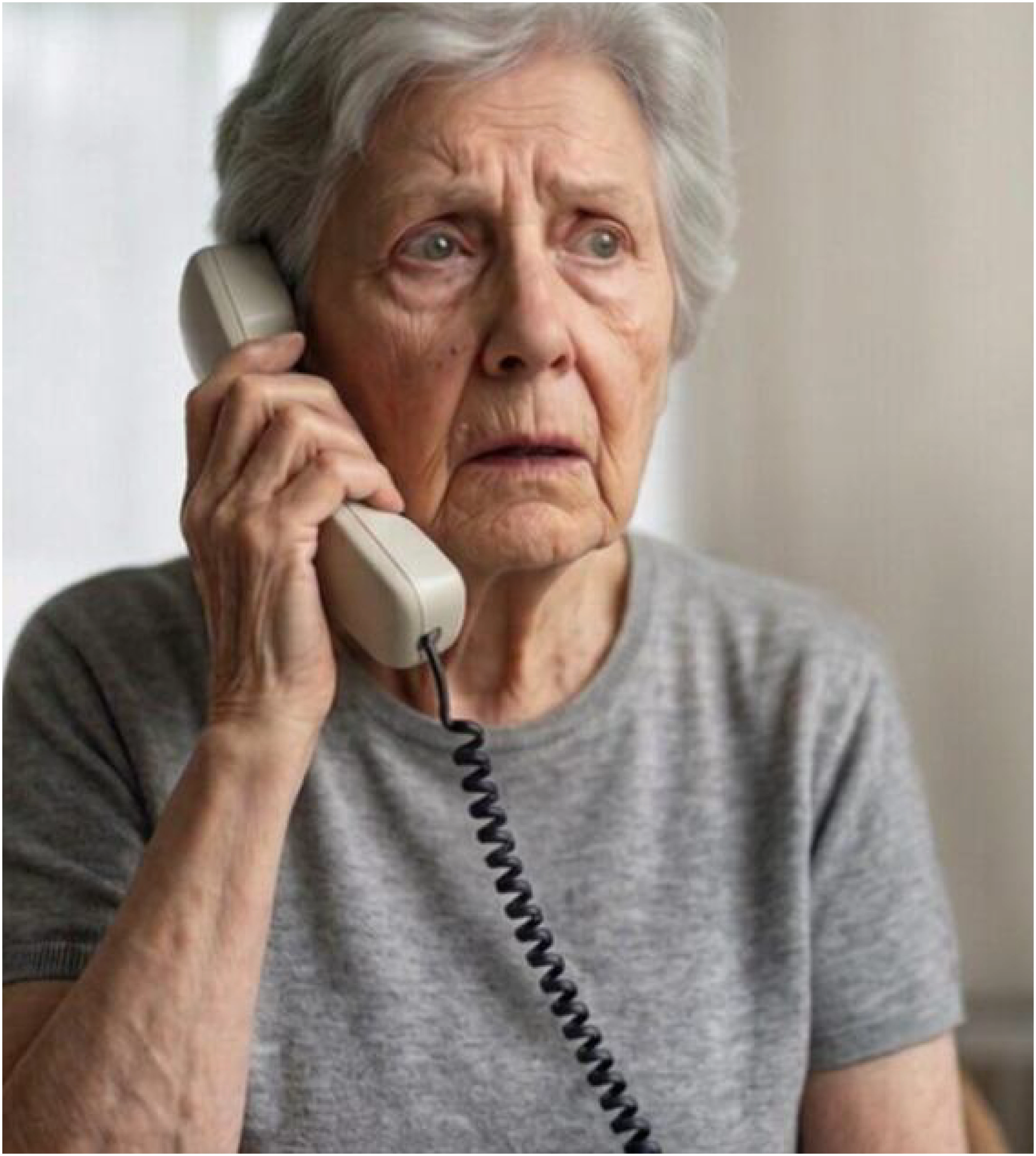 Ältere Frau während eines betrügerischen Telefonanrufs