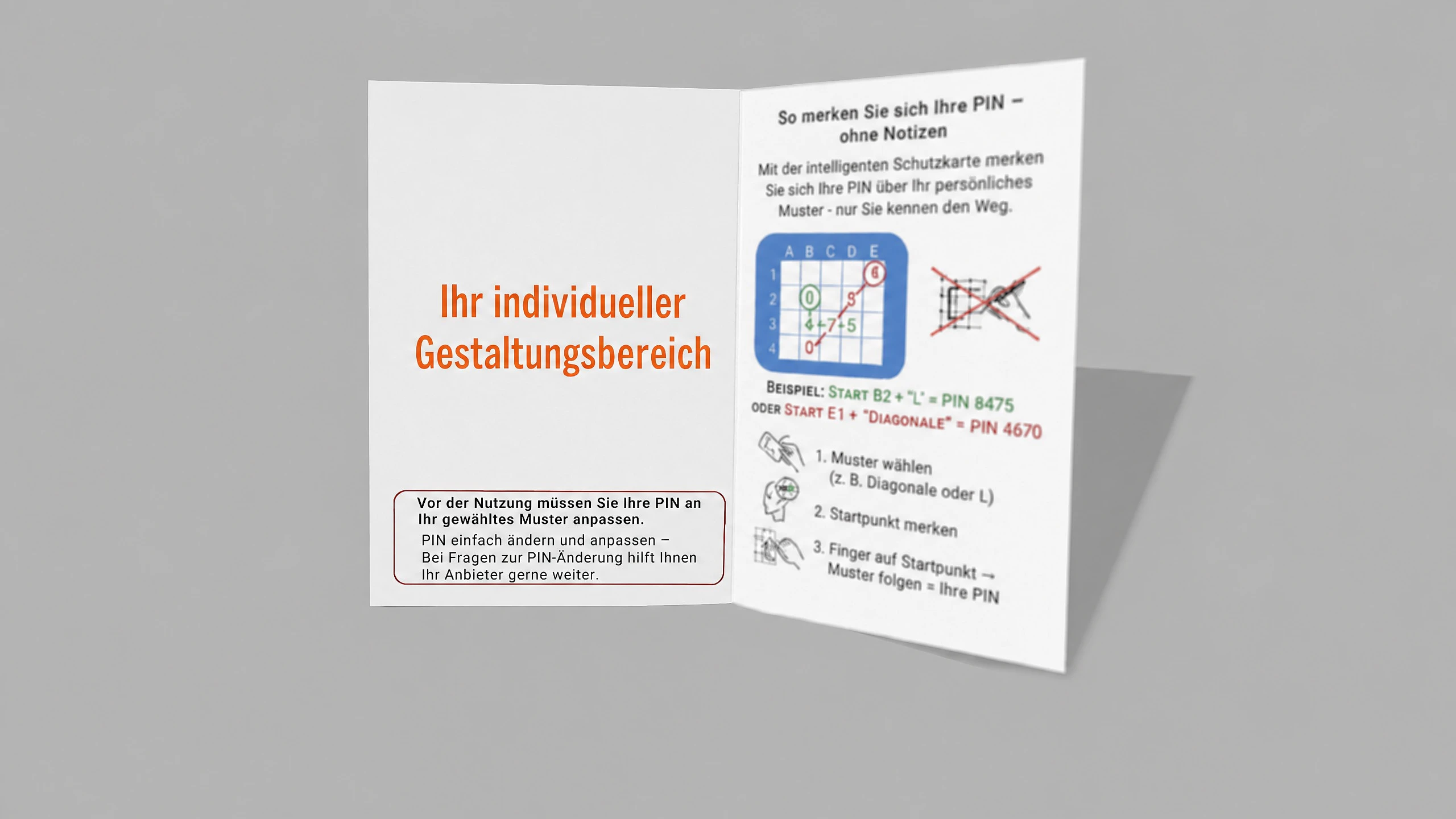 PIN-SAFE-Anleitung mit individuellem Gestaltungsbereich für B2B-Partner