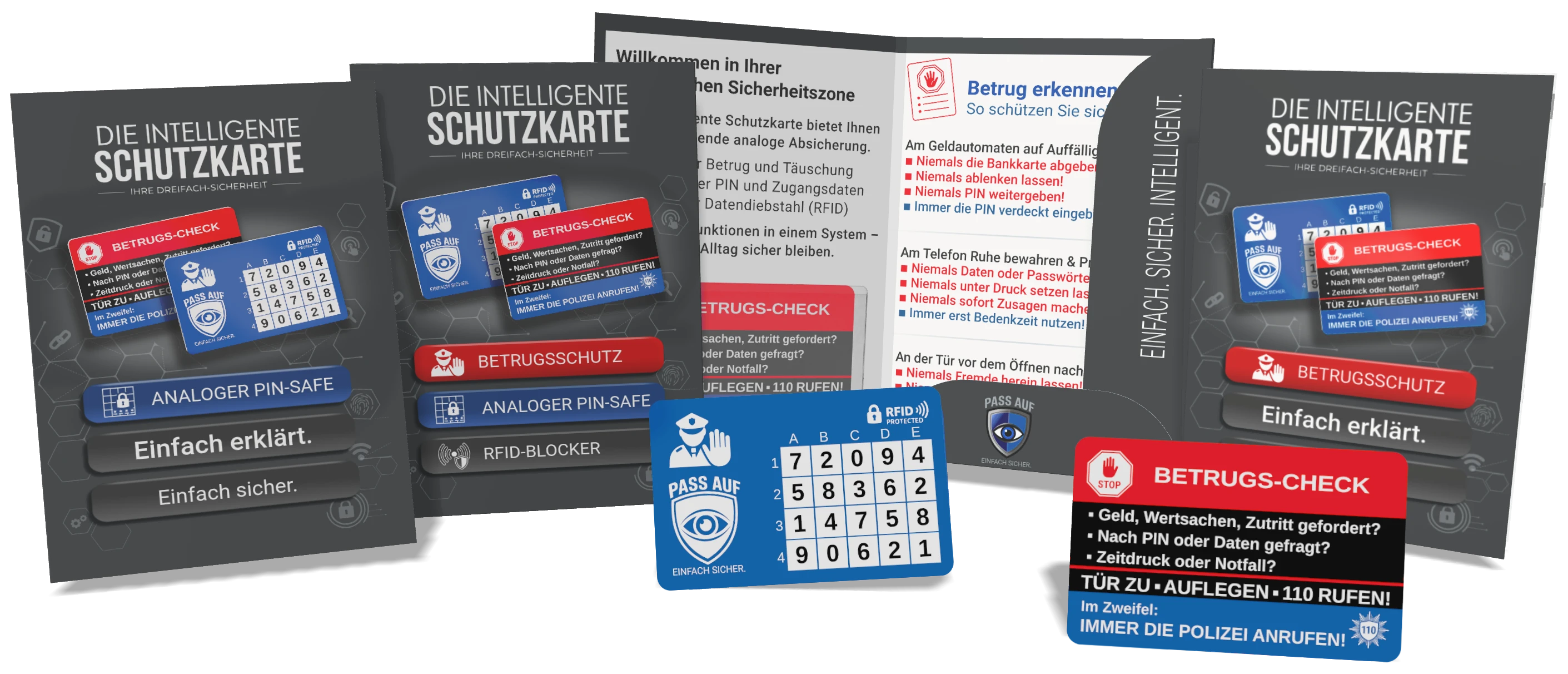Produktset der Intelligenten Schutzkarte mit Karte, Mappe und zwei Anleitungen